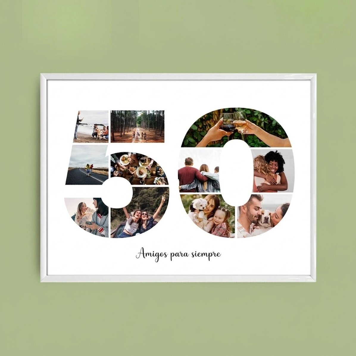 Cuadro paisajístico personalizado con 11 fotos, modelo n.º 50, y mensaje de texto
