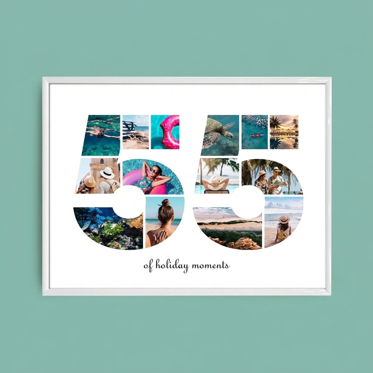 Cuadro paisajístico personalizado con 14 fotos del modelo n.º 55 y un mensaje de texto