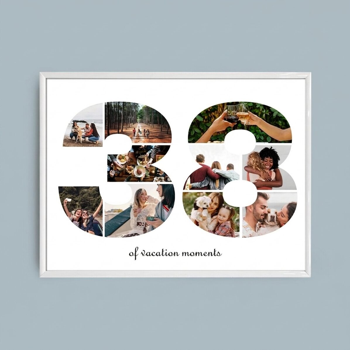 Cuadro paisajístico personalizado con 10 fotos, modelo n.º 38, y mensaje de texto