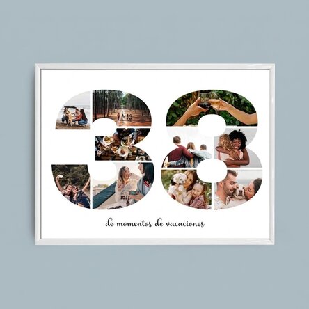 Cuadro paisajístico personalizado con 10 fotos, modelo n.º 38, y mensaje de texto