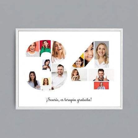 Cuadro paisajístico personalizado con 13 fotos del modelo número 34 y un mensaje de texto