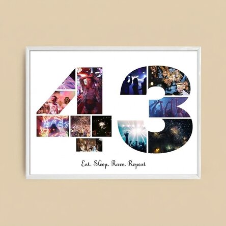 Personalised landscape canvas with 12 photos, model number 43, and text message