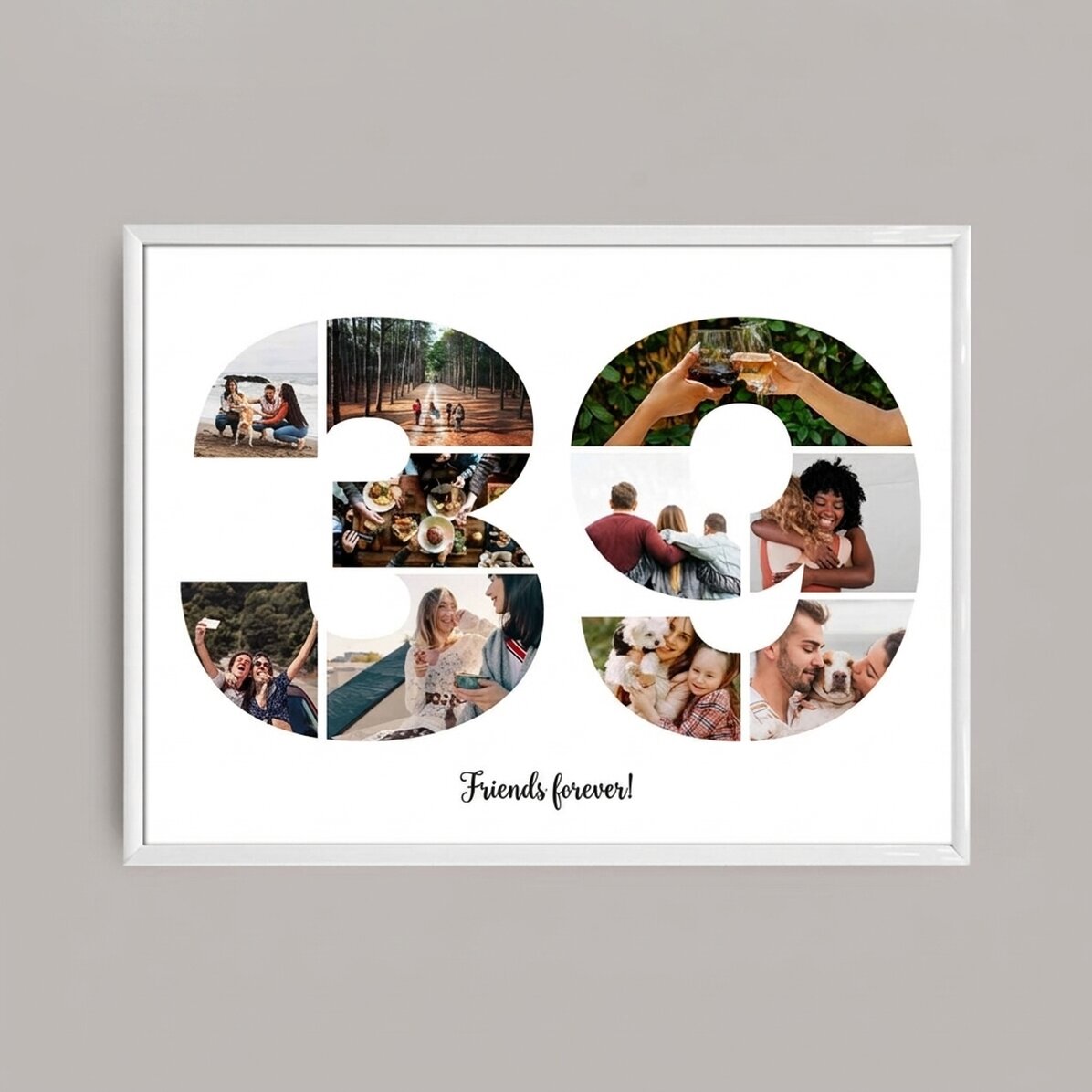 Cuadro paisajístico personalizado con 10 fotos, modelo n.º 39, y mensaje de texto