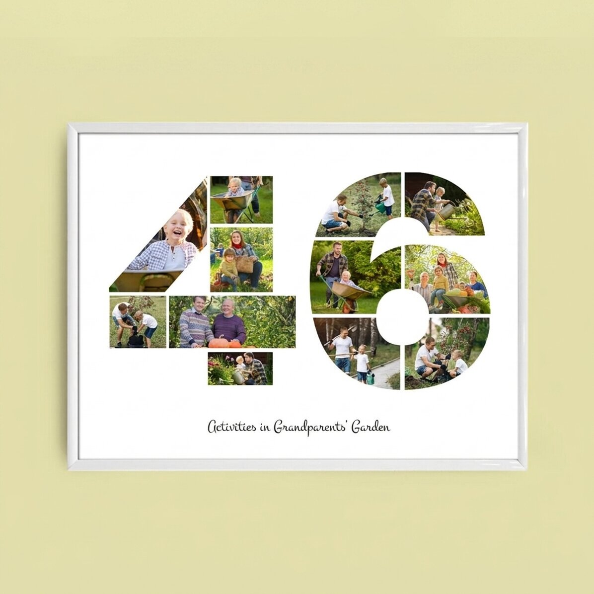 Cuadro paisajístico personalizado con 12 fotos, modelo n.º 46, y mensaje de texto