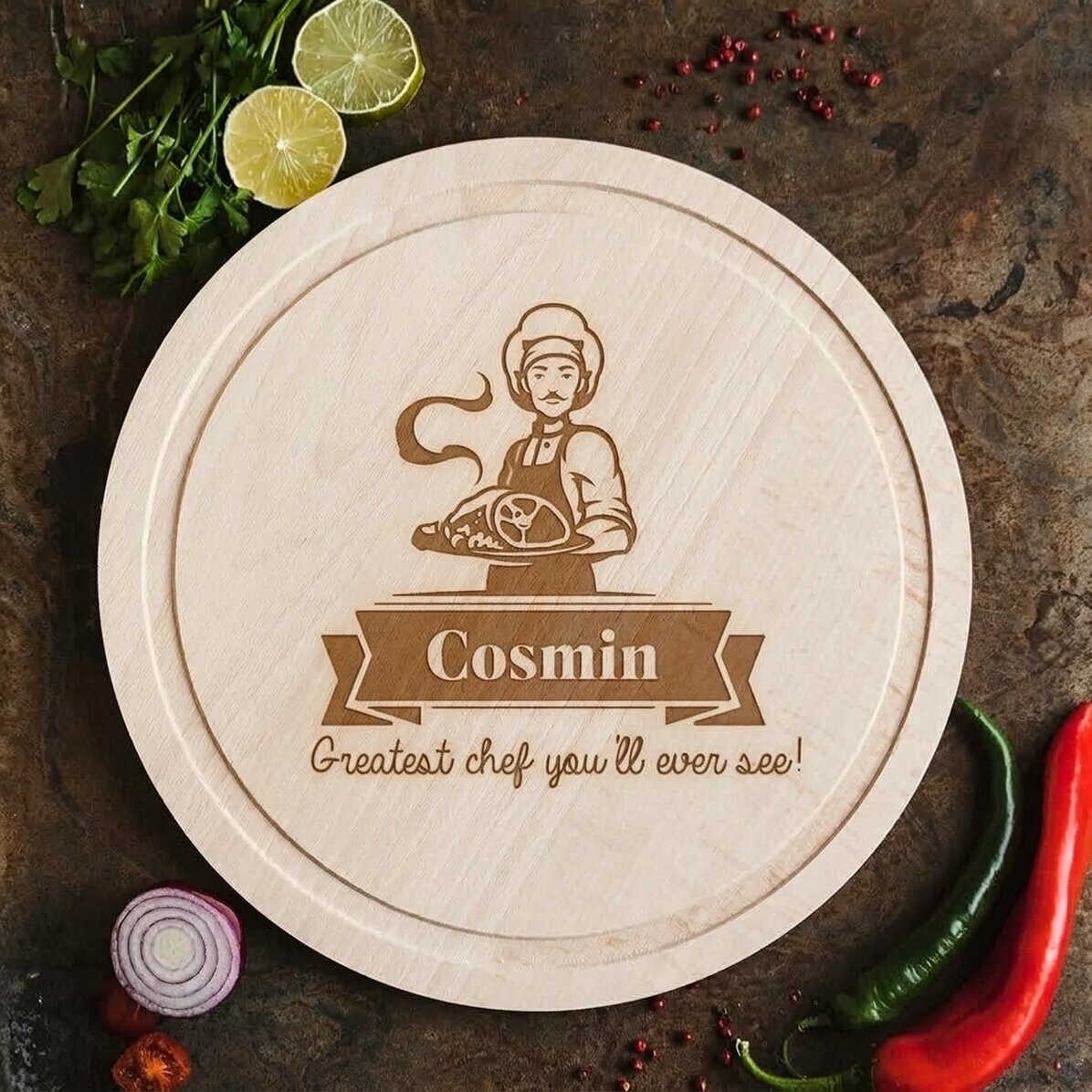 Customised round chopping board - Greatest Chef