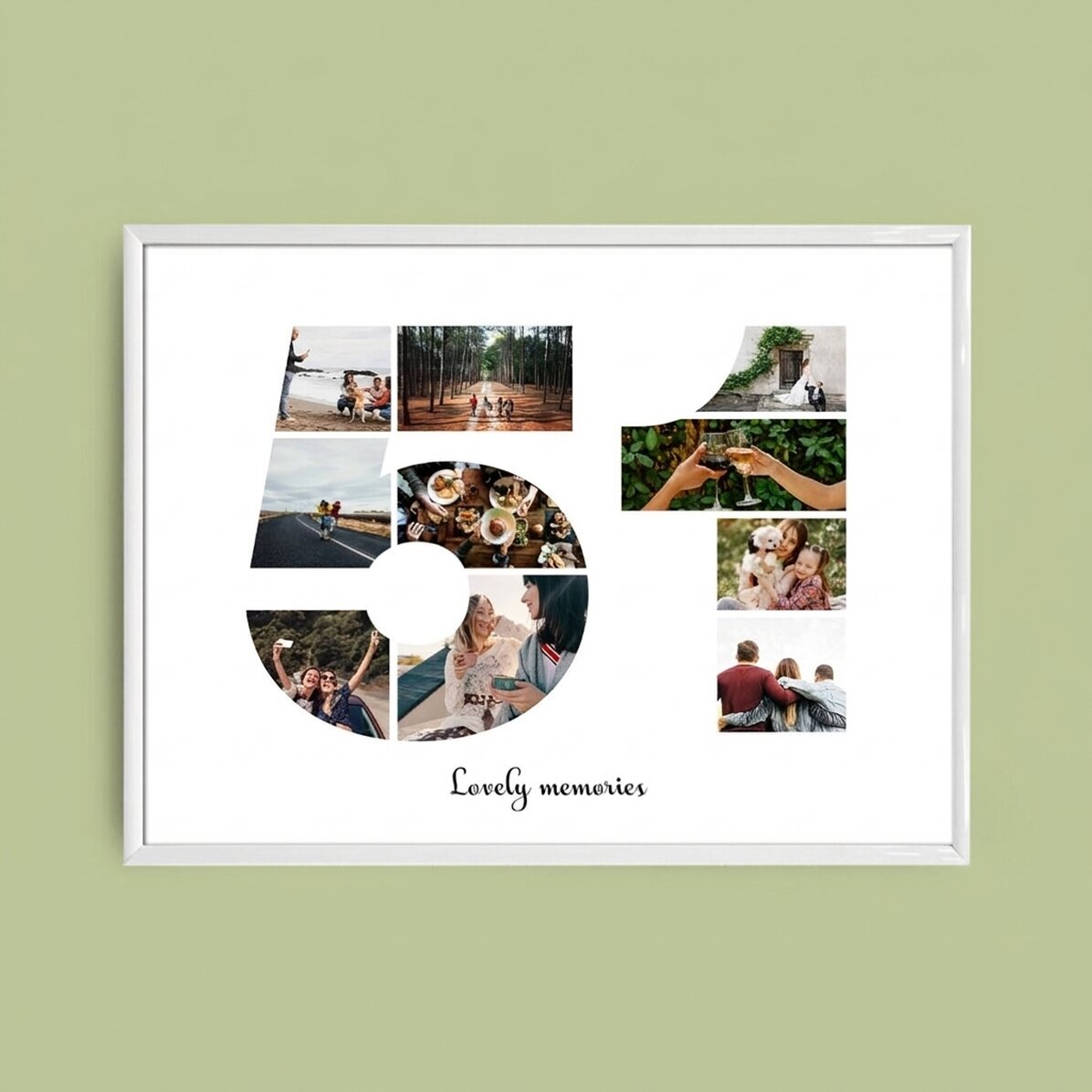 Cuadro paisajístico personalizado con 10 fotos, modelo n.º 51, y mensaje de texto