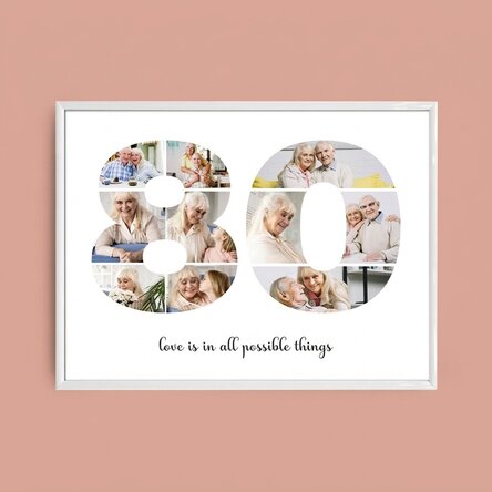 Personalised landscape canvas with 10 photos, model number 80, and text message