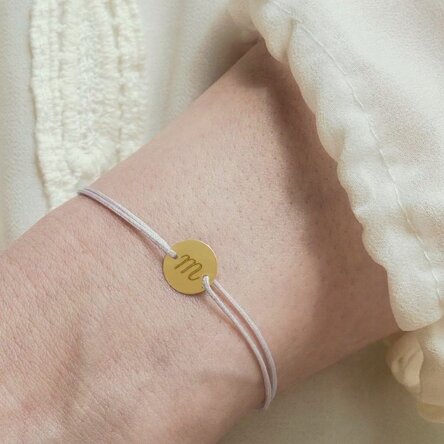 Personalised cord bracelet - 10 mm bead - 14k gold - initial model