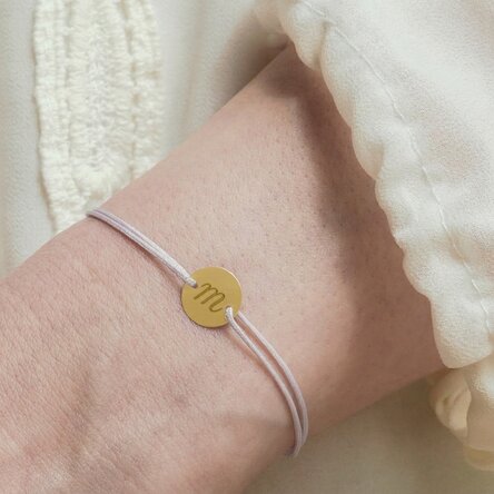 Pulsera con cordón personalizada - moneda de 10 mm - oro de 14k - modelo con inicial