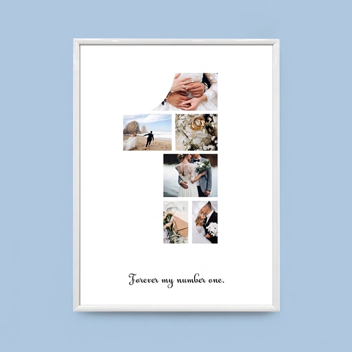 Cuadro personalizado con 6 fotos del modelo n.º 1 y un mensaje de texto