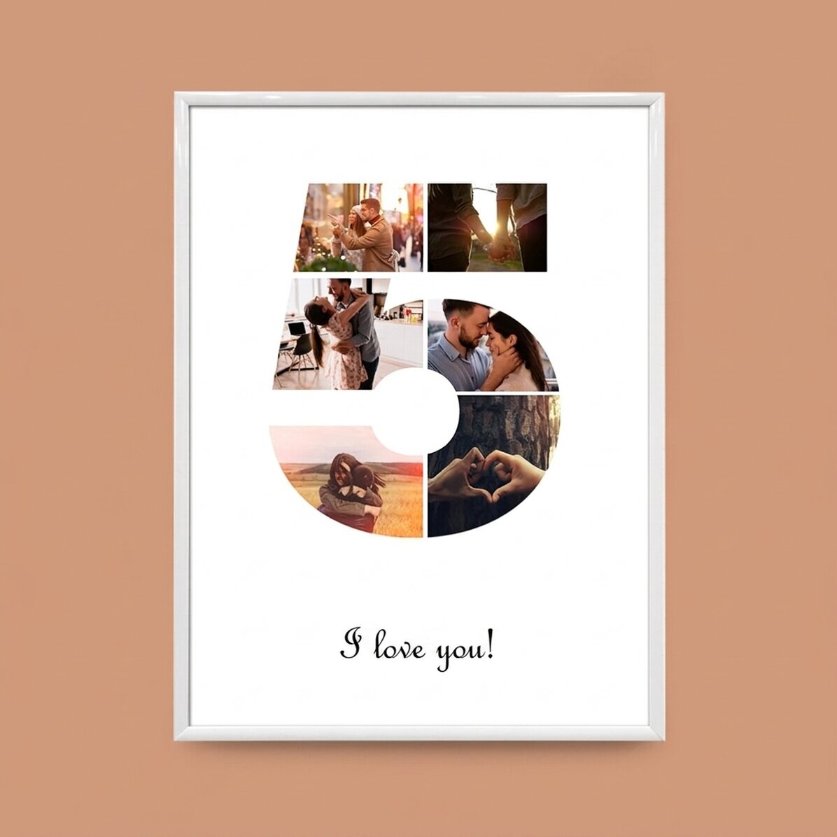 Cuadro personalizado con 6 fotos, modelo número 5, y mensaje de texto