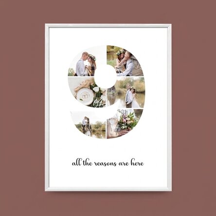 Personalised canvas with 6 photos, model number 9, and text message