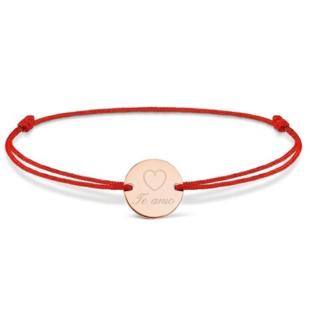 Pulsera con cordón personalizada - moneda de 14 mm - plata 925 - modelo de corazoncito