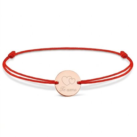 Pulsera con cordón personalizada - moneda de 14 mm - plata 925 - «I love you»