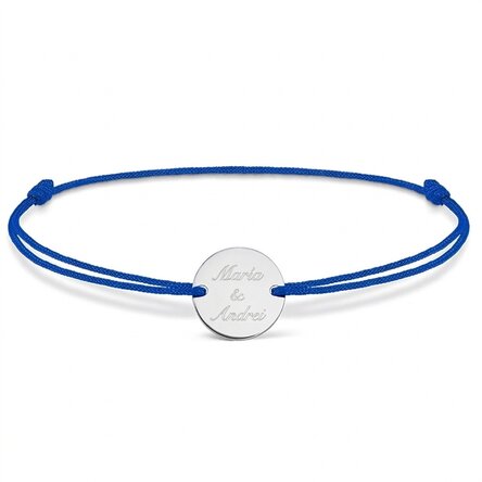 Pulsera con cordón personalizada - moneda de 14 mm - plata 925 - 2 nombres