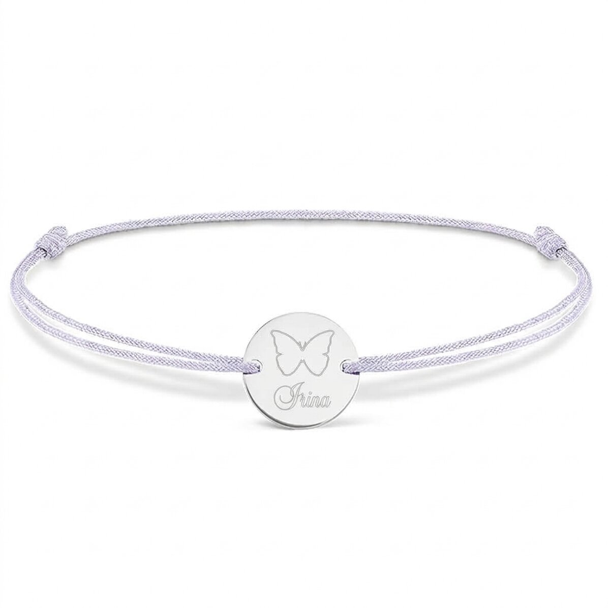 Pulsera con cordón personalizada - moneda de 14 mm - plata 925 - modelo de mariposa