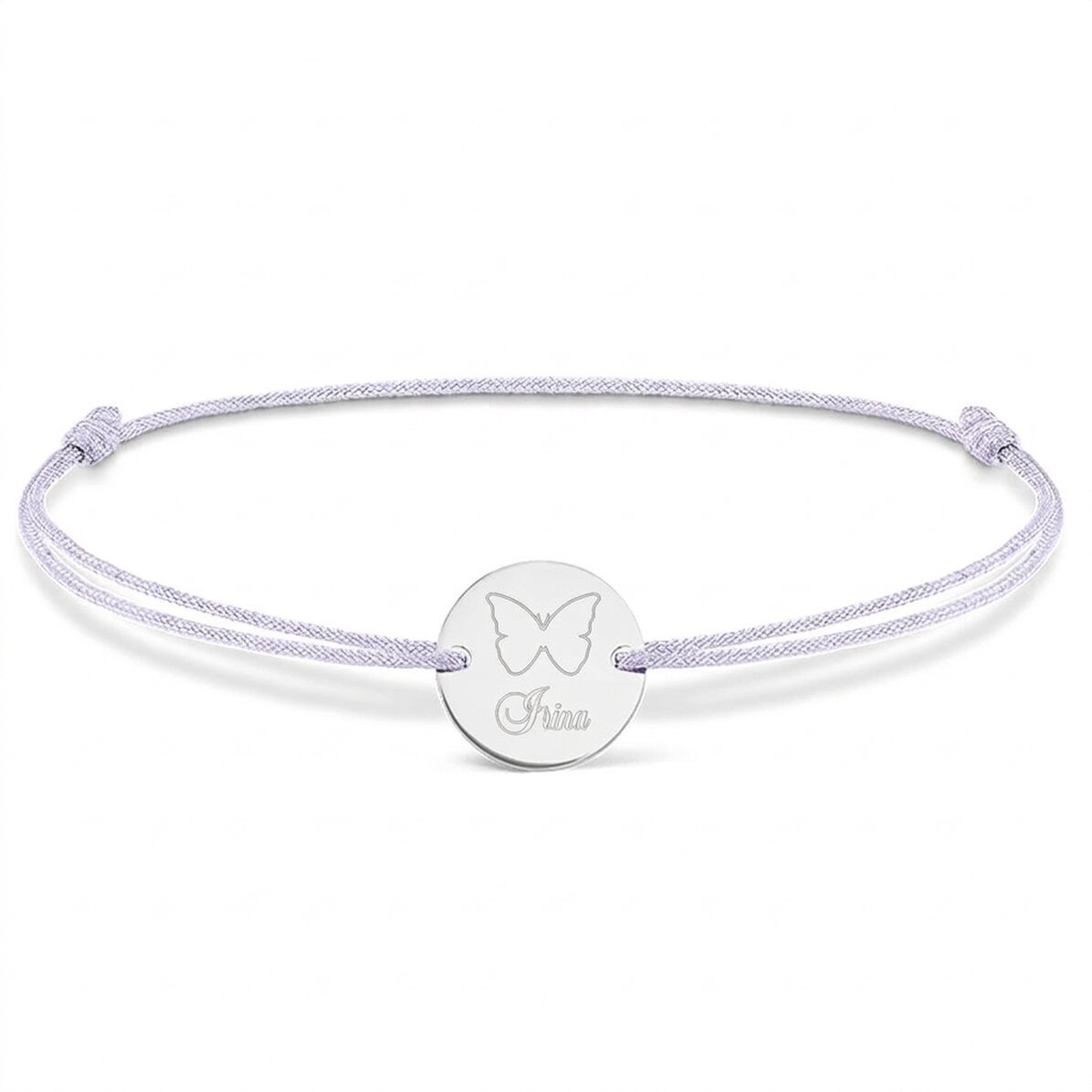 Pulsera con cordón personalizada - moneda de 14 mm - plata 925 - modelo de mariposa