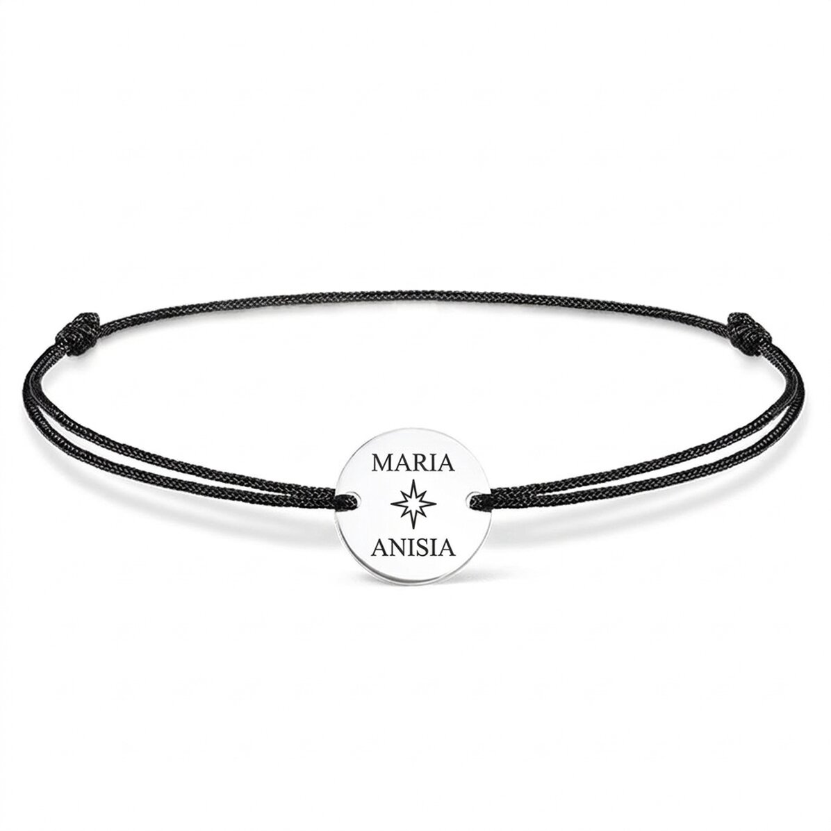 Pulsera con cordón personalizada - moneda de 14 mm - plata 925 - modelo de estrella con 2 nombres