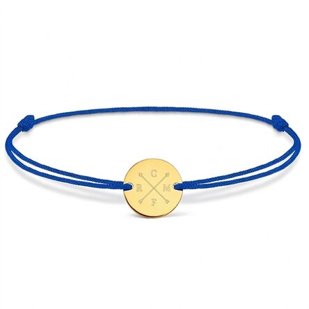 Pulsera con cordón personalizada - moneda de 14 mm - plata 925 - modelo con flechas e iniciales