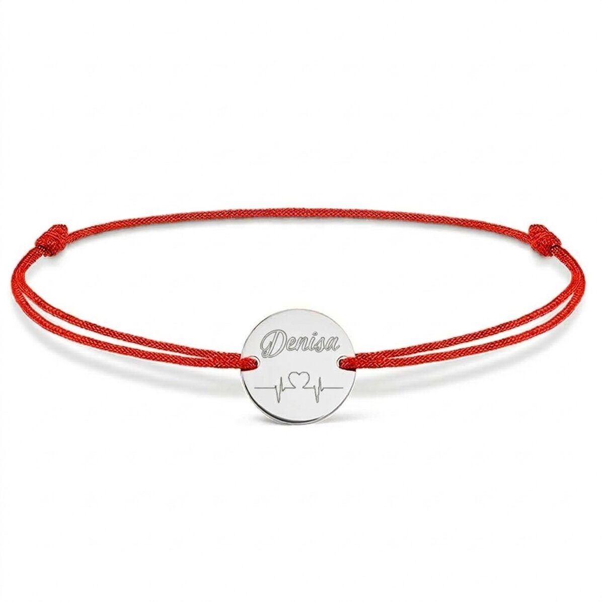 Pulsera con cordón personalizada - moneda de 14 mm - plata 925 - modelo «heart beat»