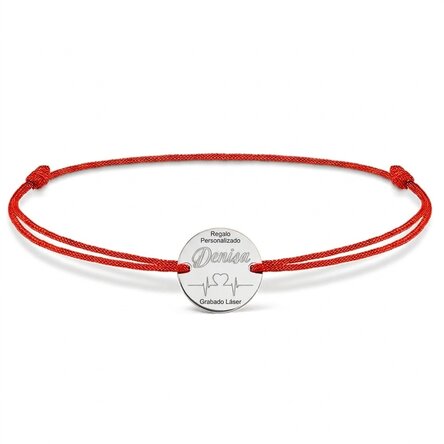 Pulsera con cordón personalizada - moneda de 14 mm - plata 925 - modelo «heart beat»