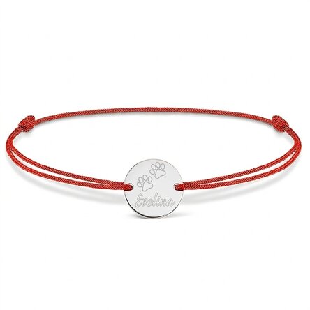 Pulsera con cordón personalizada - moneda de 14 mm - plata 925 - modelo «cat paw»