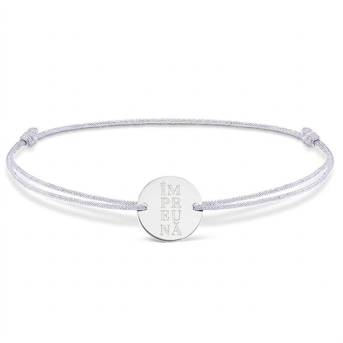 Pulsera con cordón personalizada - moneda de 14 mm - plata 925 - modelo con 2 iniciales