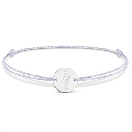 Pulsera con cordón personalizada - moneda de 14 mm - plata 925 - modelo con 2 iniciales