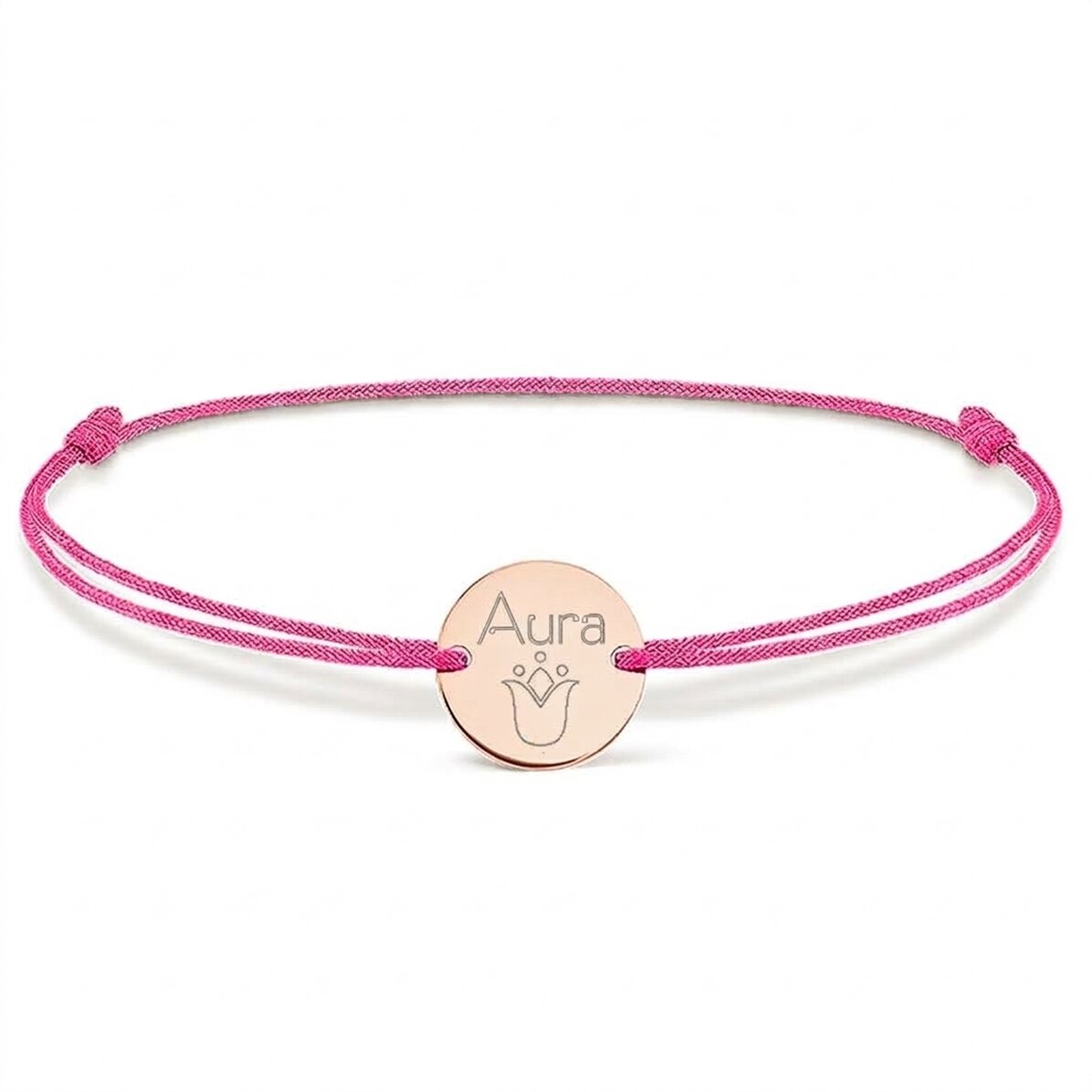 Pulsera con cordón personalizada - moneda de 14 mm - plata 925 - modelo tulipán