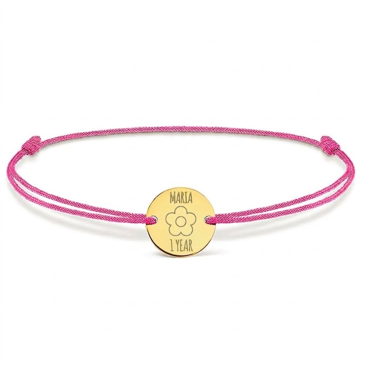 Pulsera con cordón personalizada - moneda de 14 mm - plata 925 - modelo «florecita»
