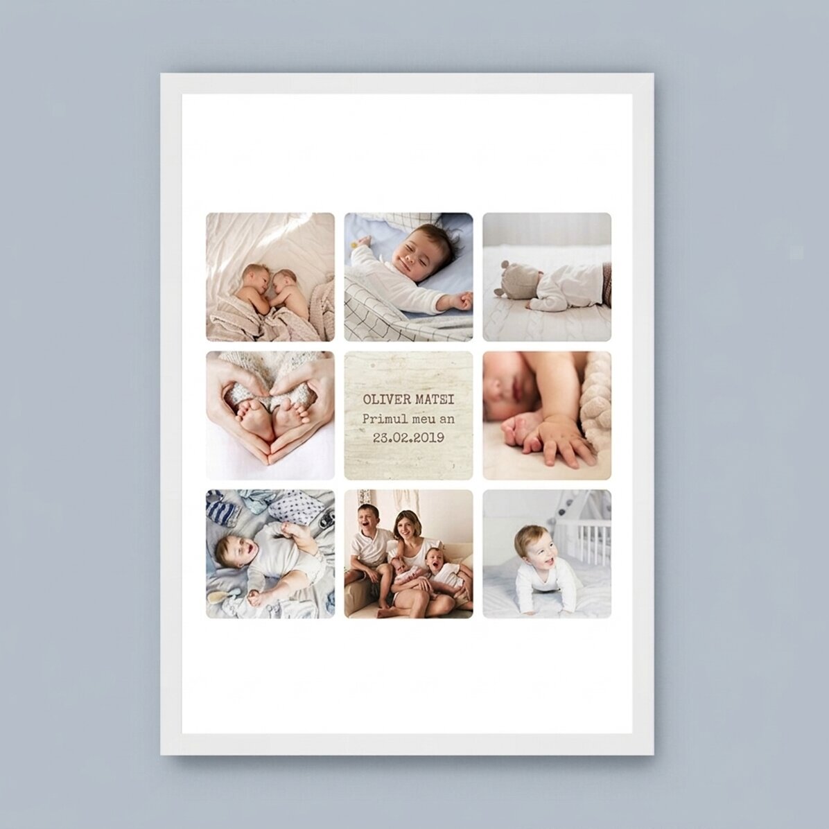 Cuadro personalizado con texto y 8 fotos - El primer año del bebé