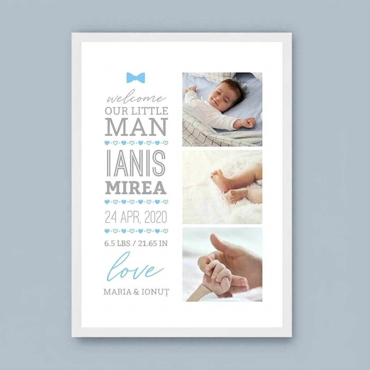 Cuadro personalizado con texto y 3 fotos - Hello, baby (Niño)