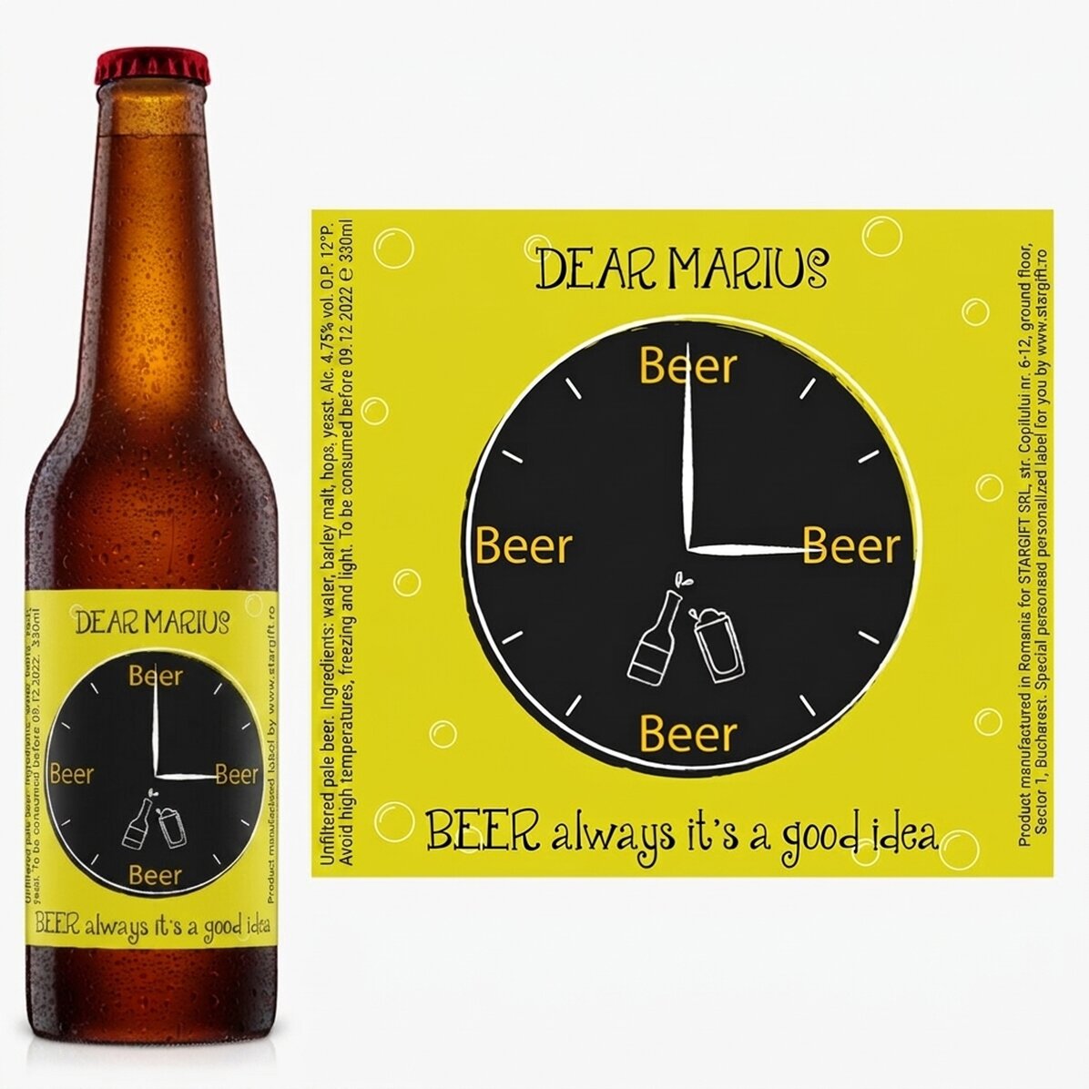 Cerveza personalizada con texto: «La cerveza siempre es una buena idea»