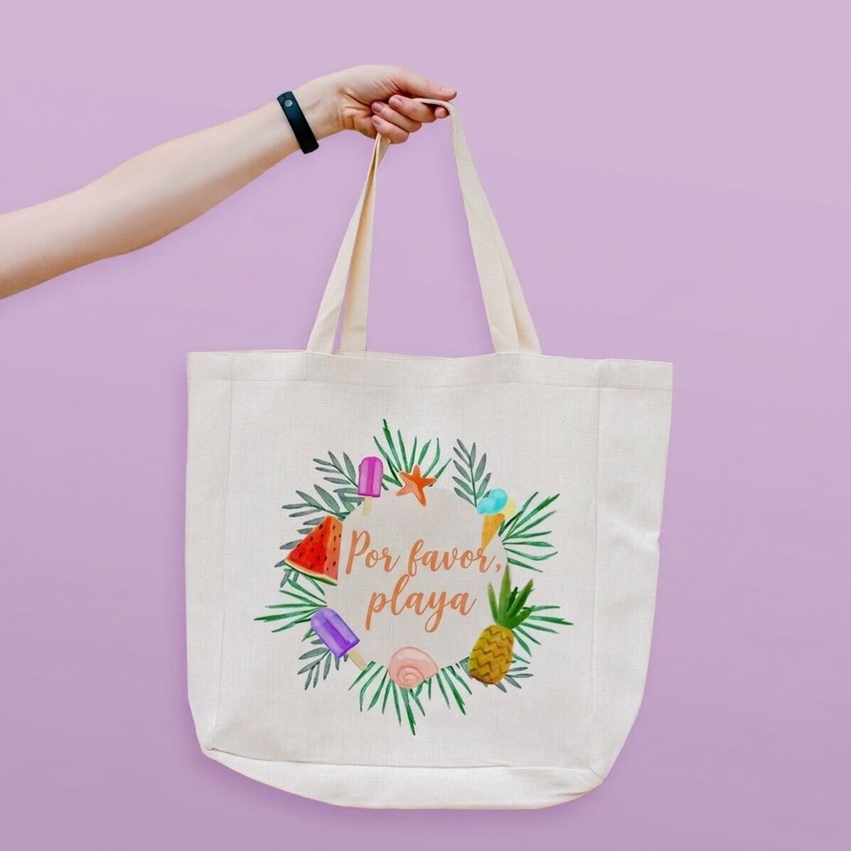Bolso de playa personalizado con texto - Modelo «Beach please» «Summer freeze»