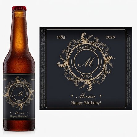 Cerveza personalizada con monograma y texto - Floral elegance