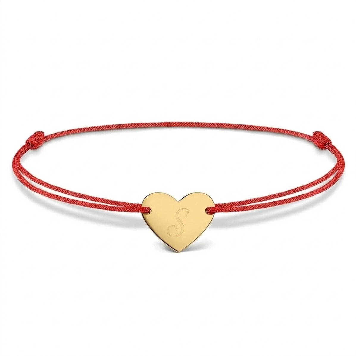 Pulsera con cordón personalizada - corazón de 12 x 10 mm - oro de 14 quilates - modelo con inicial