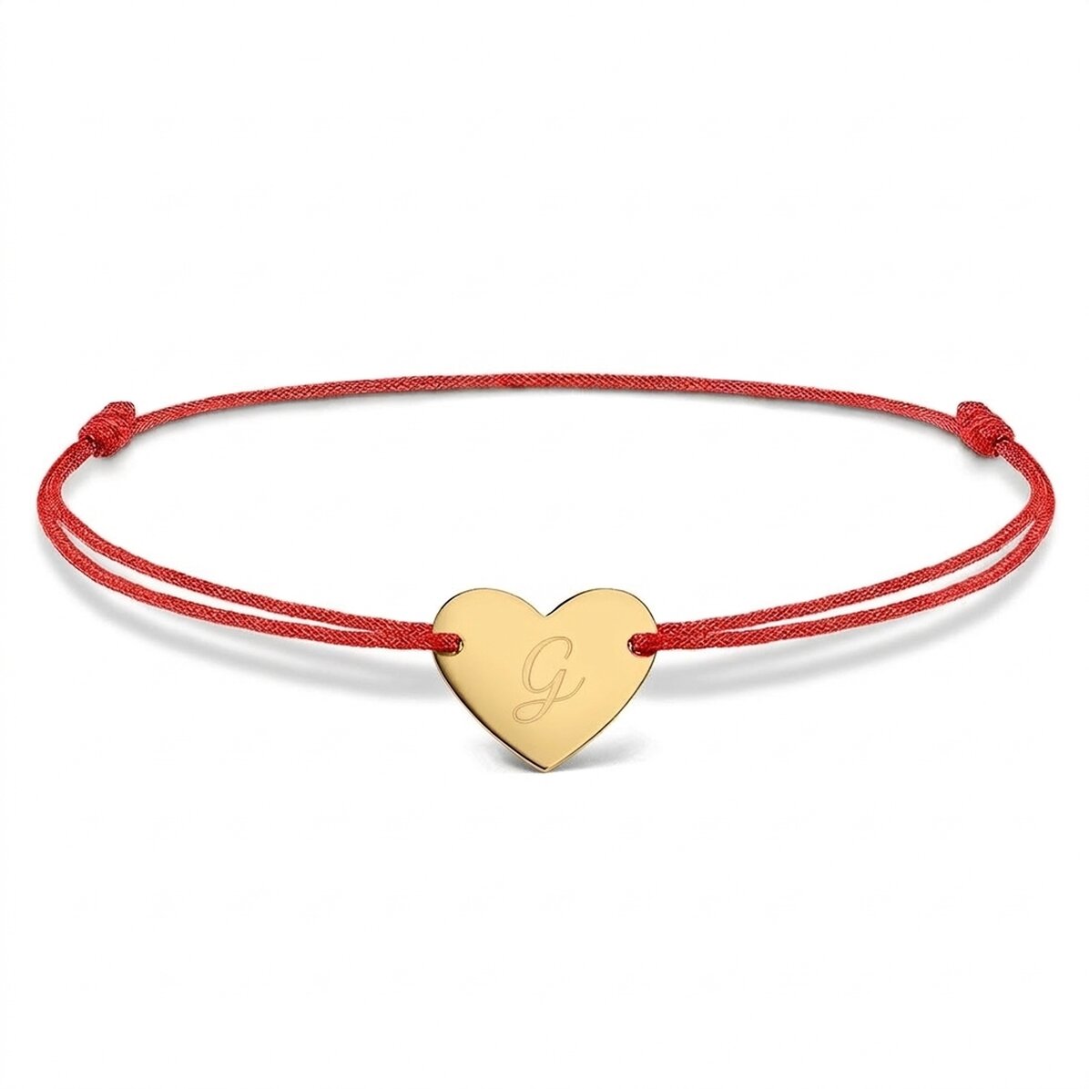 Pulsera con cordón personalizada - corazón de 12 x 10 mm - oro de 14 quilates - modelo con inicial