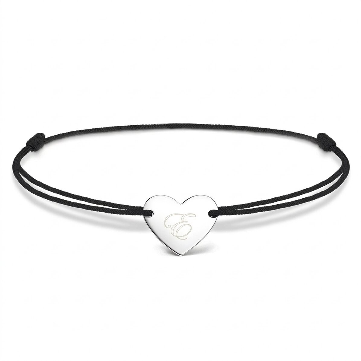 Pulsera con cordón personalizada - corazón de 12 x 10 mm - plata 925 - modelo con inicial 2