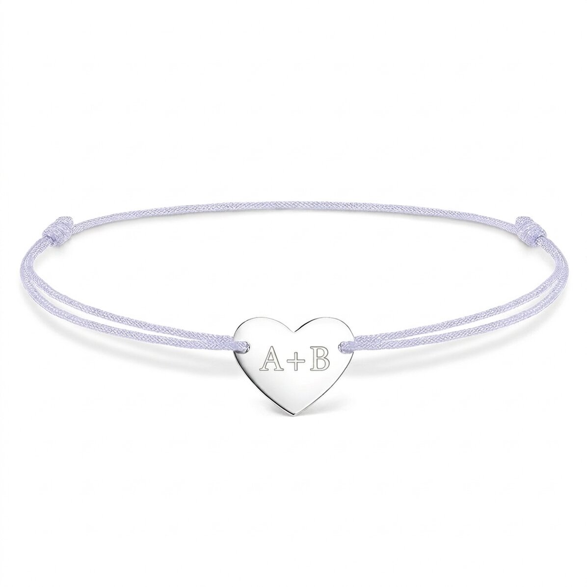Pulsera con cordón personalizada - corazón de 12 x 10 mm - plata 925 - Tú y yo
