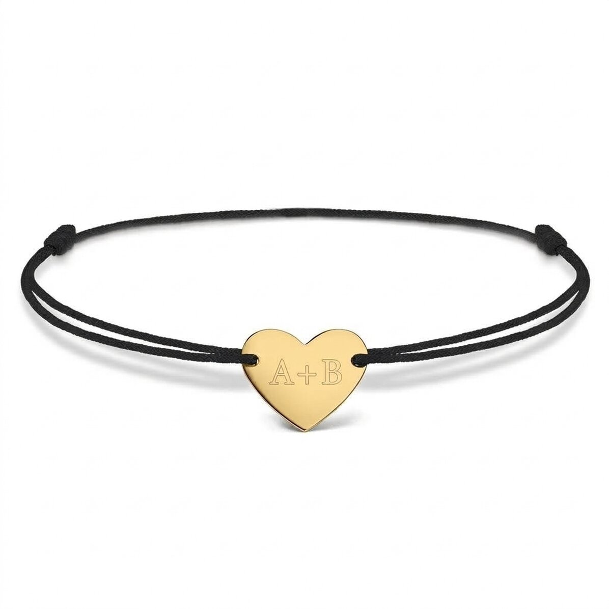 Pulsera con cordón personalizada - corazón de 12 x 10 mm - oro de 14 quilates - Tú y yo