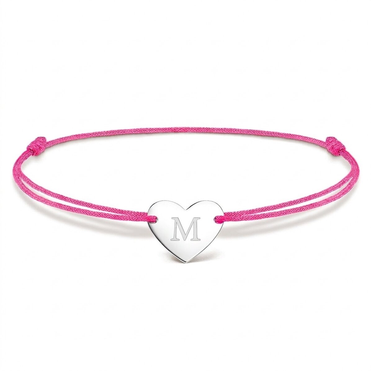 Pulsera con cordón personalizada - corazón de 12 x 10 mm - plata de ley 925 - modelo con inicial 4
