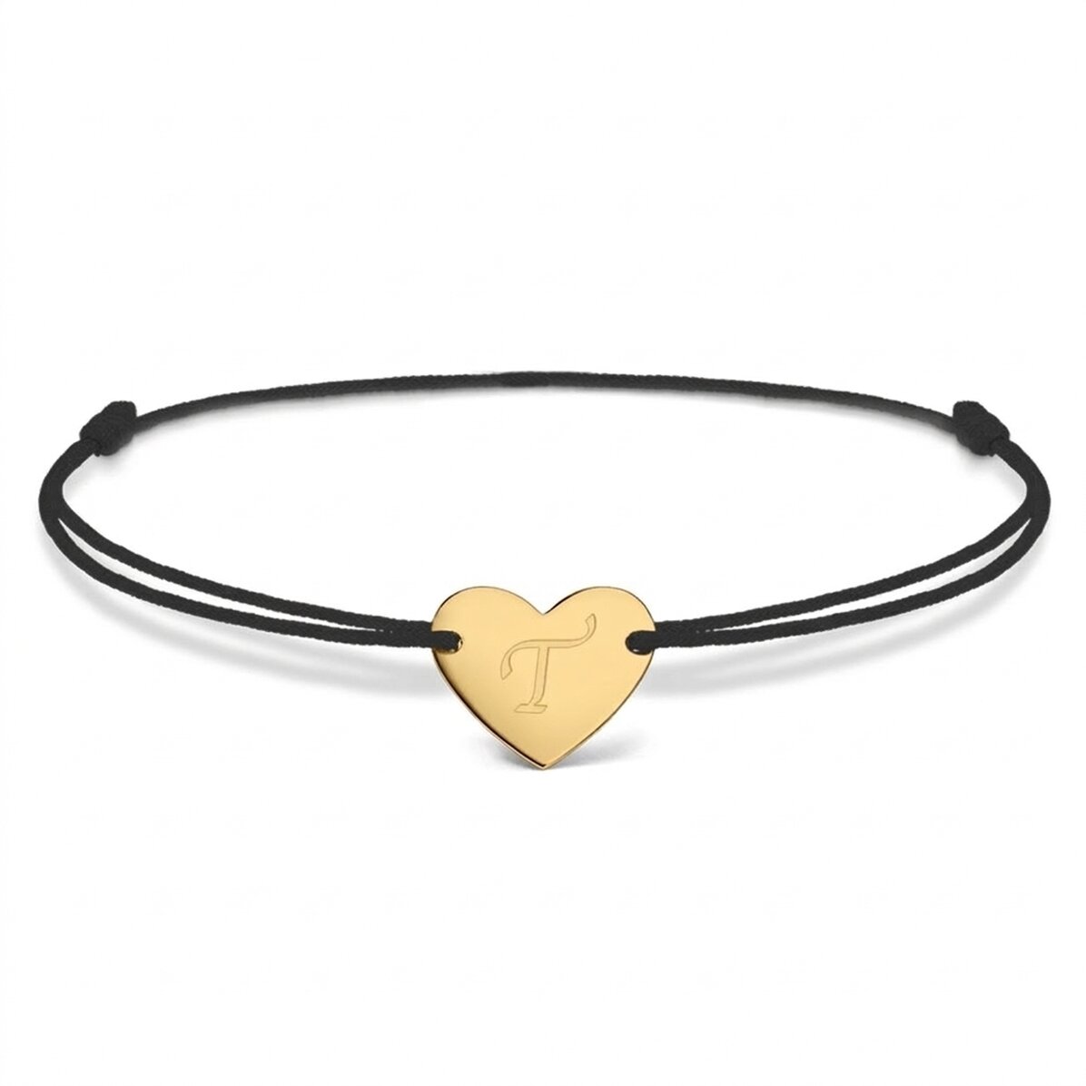 Pulsera con cordón personalizada - corazón de 12 x 10 mm - oro de 14 quilates - modelo con inicial 6