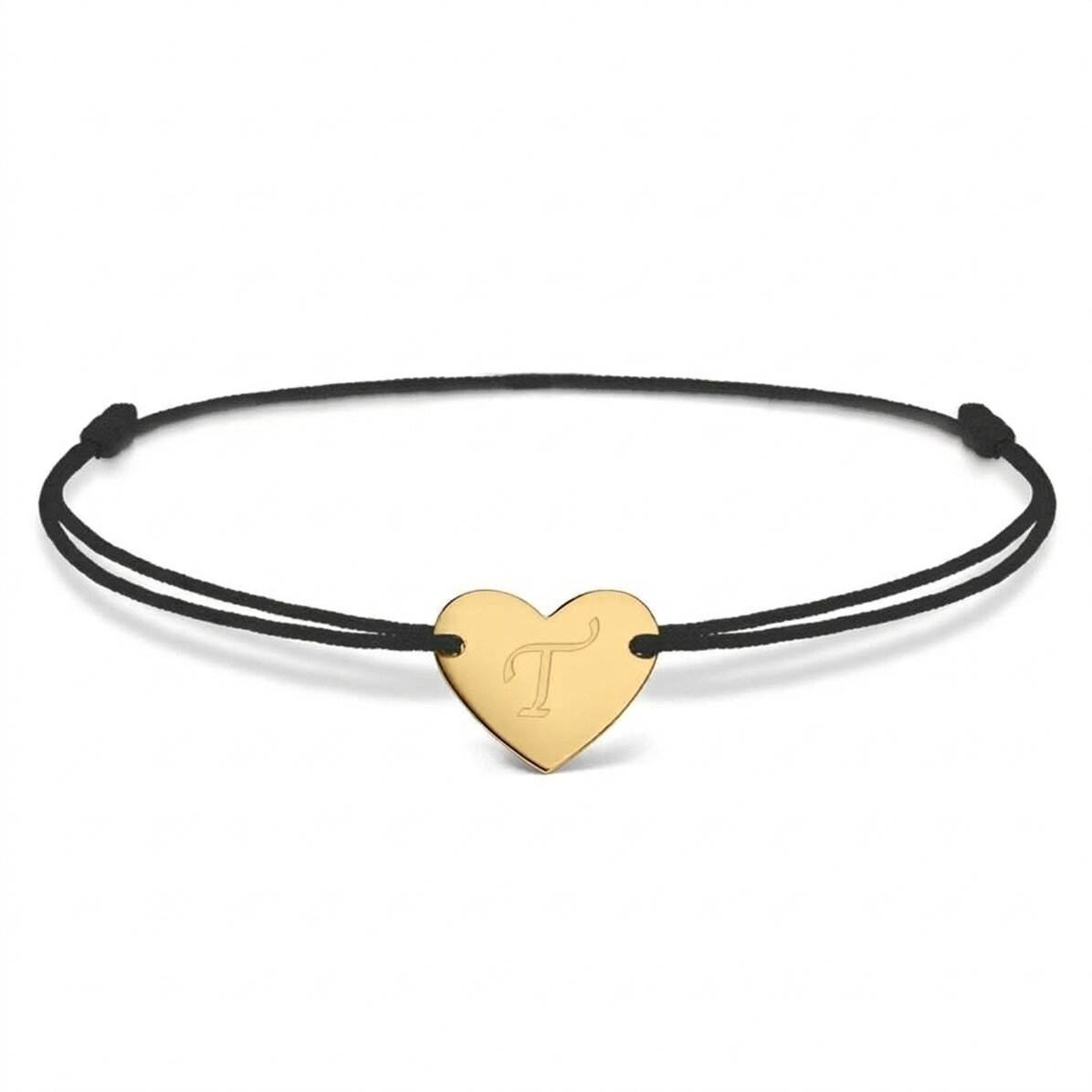 Pulsera con cordón personalizada - corazón de 12 x 10 mm - plata 925 - modelo con inicial 6