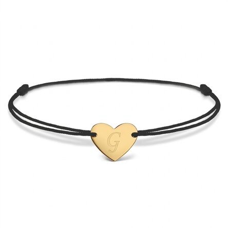 Pulsera con cordón personalizada - corazón de 12 x 10 mm - plata 925 - modelo con inicial 6