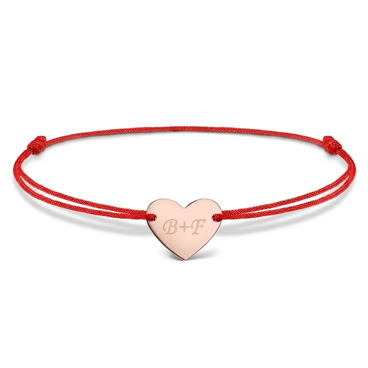 Pulsera con cordón personalizada - corazón de 12 x 10 mm - plata 925 - «Tú y yo», modelo 2