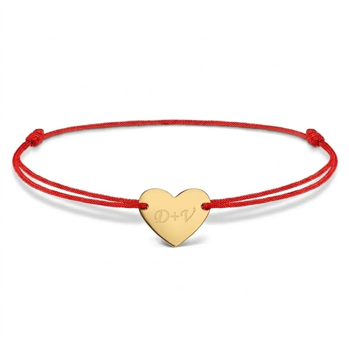 Pulsera con cordón personalizada - corazón de 12 x 10 mm - oro de 14 quilates - modelo «Tú y yo» n.º