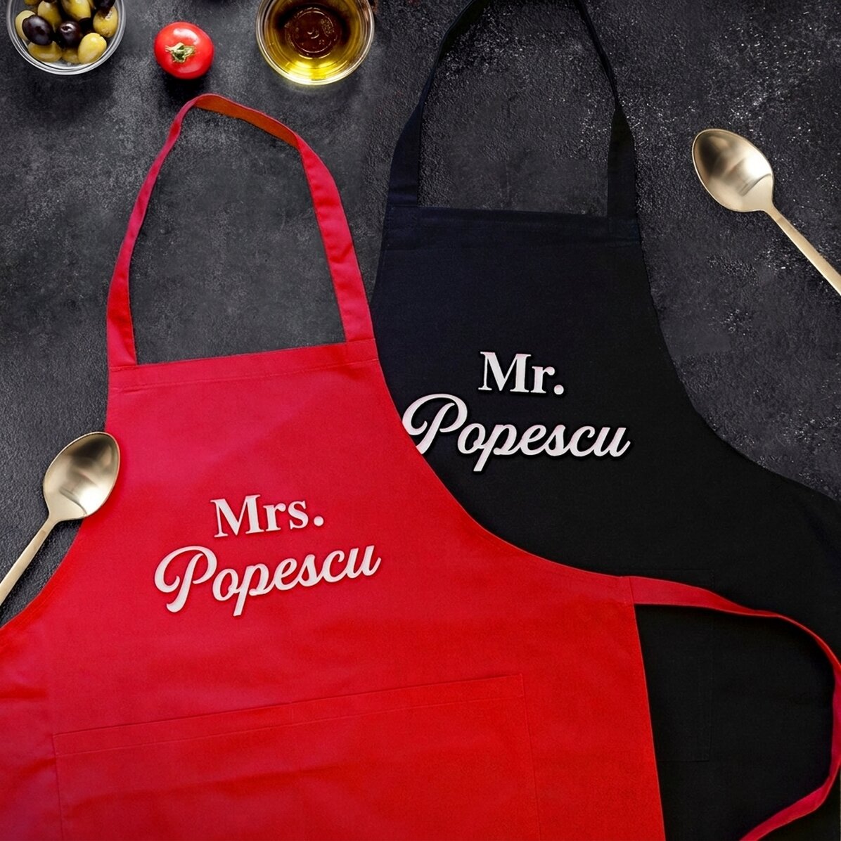 Delantales personalizados para parejas - Mr and Mrs