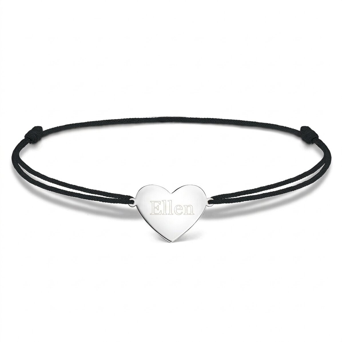Pulsera con cordón personalizada - corazón de 15 x 13 mm - plata de ley 925 - Nombre