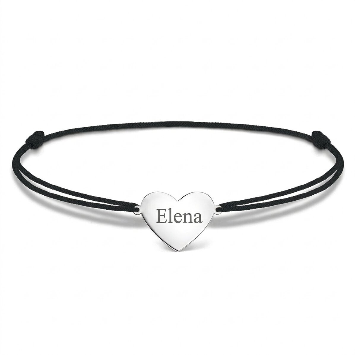 Pulsera con cordón personalizada - corazón de 15 x 13 mm - plata de ley 925 - Nombre