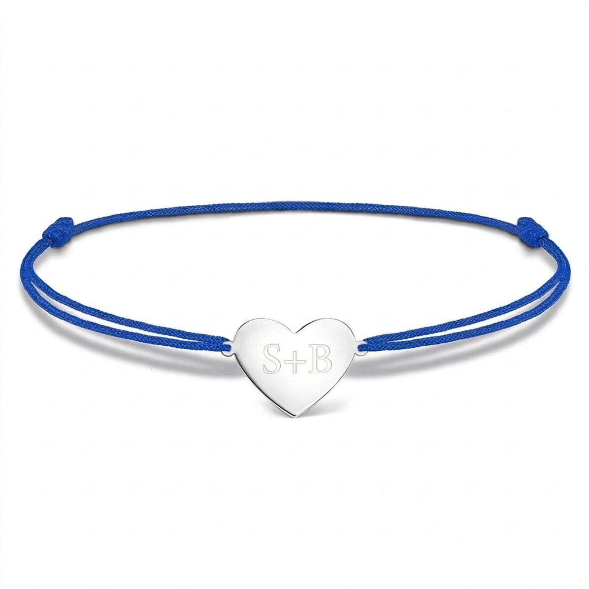 Pulsera con cordón personalizada - corazón de 15 x 13 mm - plata 925 - 2 iniciales